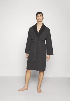 Pier One SHAWL TOWEL BATHROBE - Bademantel - Dark Grey