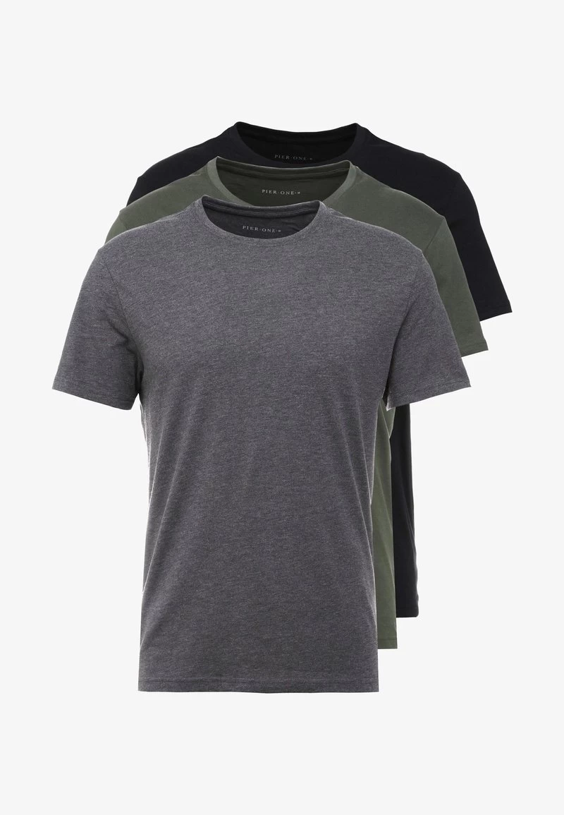 Pier One 3 PACK - T-Shirt Basic - Black/grey/green – Bild 6