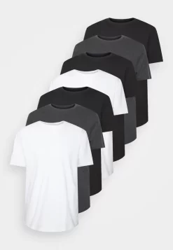 Pier One 7 PACK - T-Shirt Basic - Mottled Dark Grey/white/black